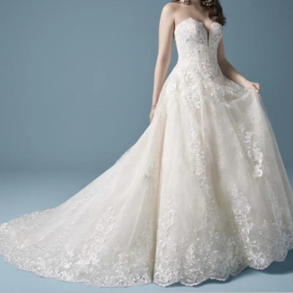 Maggie Sottero Tennyson Cream Lace Wedding Dress - Picture 1 of 6